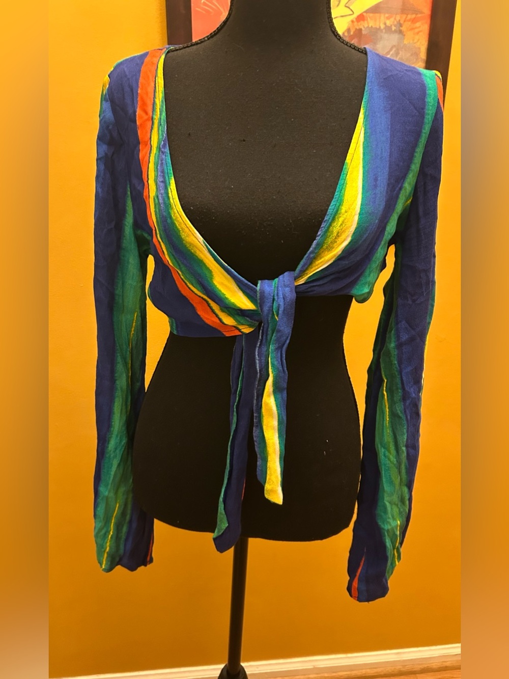 Forever 21 Rainbow Ombré Linen Feel Crop Tie Front Crop Top Size Large